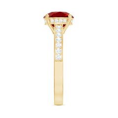 Lab Grown Ruby Simple Solitaire Engagement Ring with Diamond