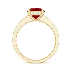 Lab Grown Ruby Simple Solitaire Engagement Ring with Diamond