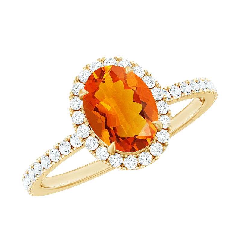Oval 6X8MM Fire Opal Engagement Ring with Diamond Halo