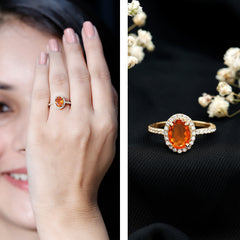 Oval 6X8MM Fire Opal Engagement Ring with Diamond Halo