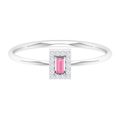 Natural Pink Tourmaline Dainty Promise Ring with Diamond Accent