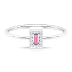 Natural Pink Tourmaline Dainty Promise Ring with Diamond Accent