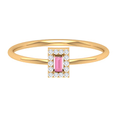 Natural Pink Tourmaline Dainty Promise Ring with Diamond Accent