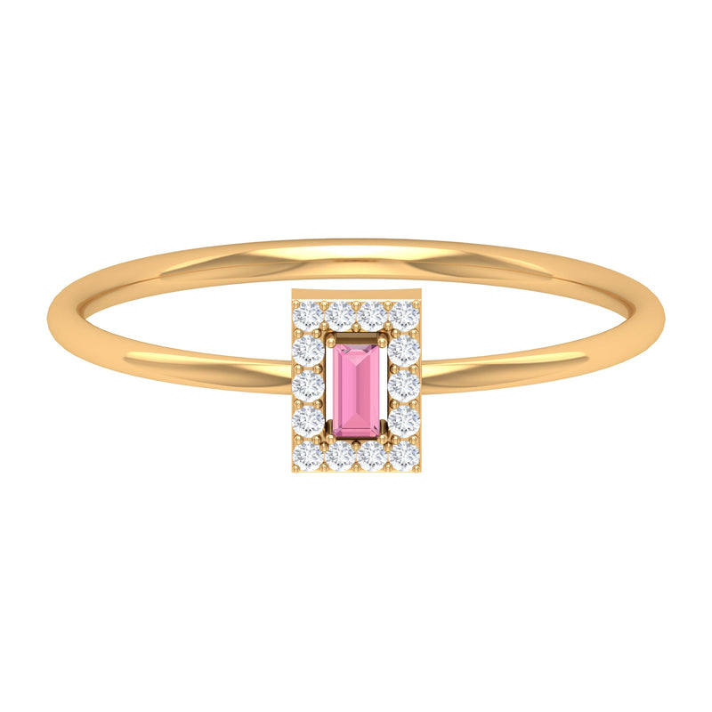 Natural Pink Tourmaline Dainty Promise Ring with Diamond Accent