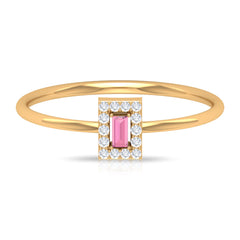 Natural Pink Tourmaline Dainty Promise Ring with Diamond Accent