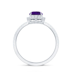 Oval Amethyst Halo Engagement Ring with Diamond