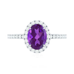 Oval Amethyst Halo Engagement Ring with Diamond