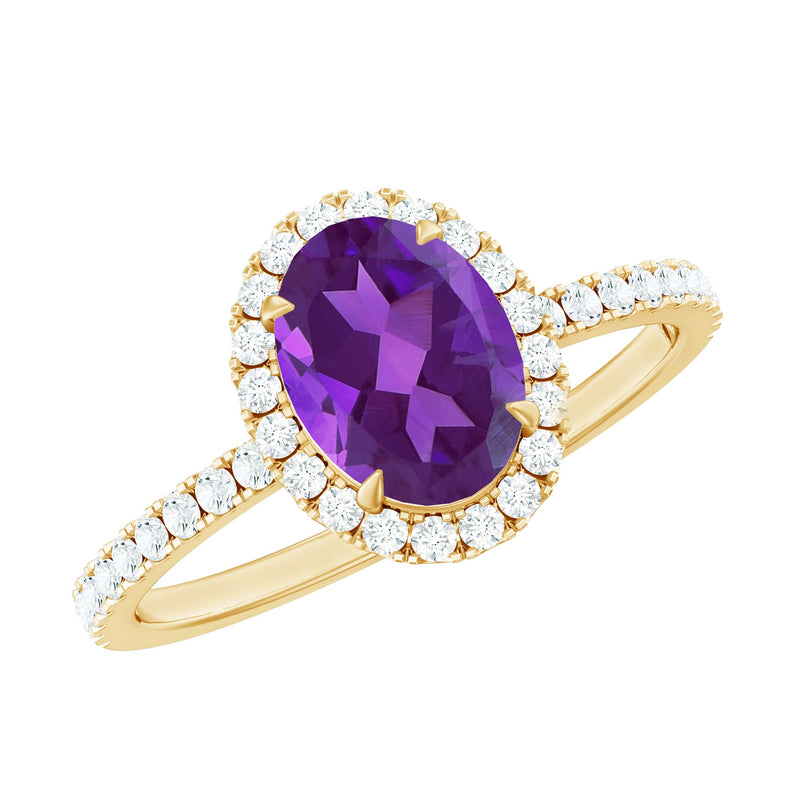 Oval Amethyst Halo Engagement Ring with Diamond
