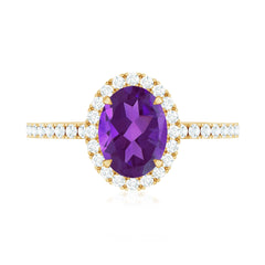 Oval Amethyst Halo Engagement Ring with Diamond
