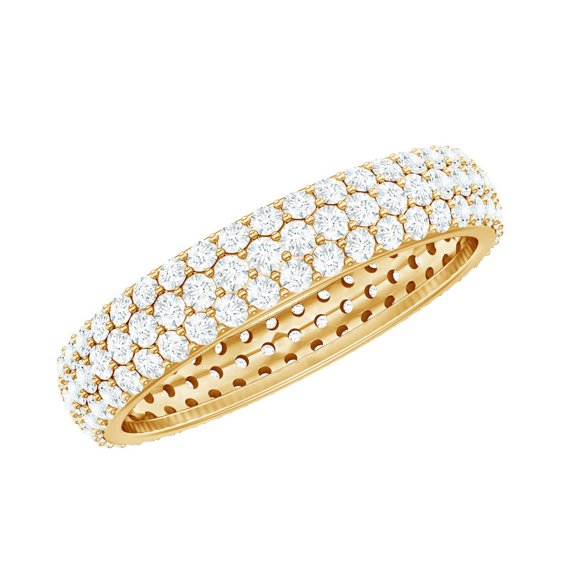 Triple Row Moissanite Classic Wedding Ring Band for Women