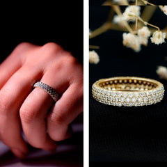 Triple Row Moissanite Classic Wedding Ring Band for Women