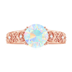 Nature Inspired 8mm Ethiopian Opal Engagement Ring with Diamond