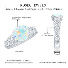 Nature Inspired 8mm Ethiopian Opal Engagement Ring with Diamond
