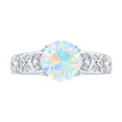 Nature Inspired 8mm Ethiopian Opal Engagement Ring with Diamond