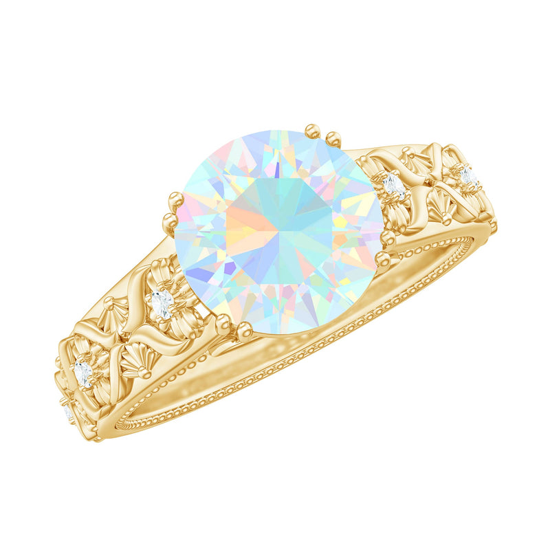 Nature Inspired 8mm Ethiopian Opal Engagement Ring with Diamond