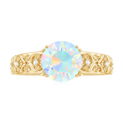 Nature Inspired 8mm Ethiopian Opal Engagement Ring with Diamond