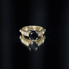 Vintage Inspired Created Black Diamond and Diamond Floral Solitaire Ring