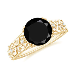 Vintage Inspired Created Black Diamond and Diamond Floral Solitaire Ring
