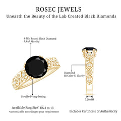 Vintage Inspired Created Black Diamond and Diamond Floral Solitaire Ring