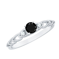Round Created Black Diamond and Diamond Designer Promise Ring in Gold