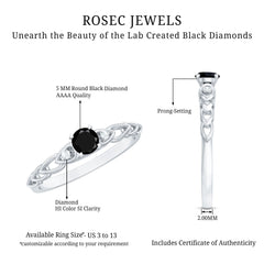 Round Created Black Diamond and Diamond Designer Promise Ring in Gold