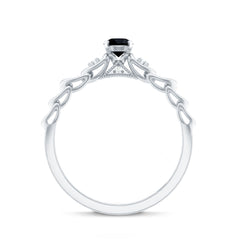Round Created Black Diamond and Diamond Designer Promise Ring in Gold