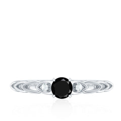 Round Created Black Diamond and Diamond Designer Promise Ring in Gold