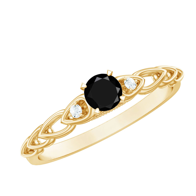 Round Created Black Diamond and Diamond Designer Promise Ring in Gold