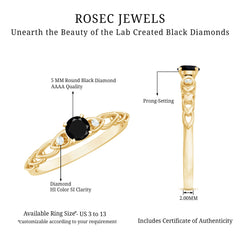 Round Created Black Diamond and Diamond Designer Promise Ring in Gold