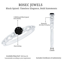 Natural Black Spinel Diamond Promise Ring with Certificate