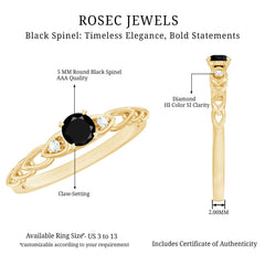 Natural Black Spinel Diamond Promise Ring with Certificate