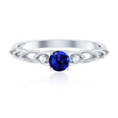 Certified 0.6 Carat Lab Grown Blue Sapphire Diamond Promise Ring