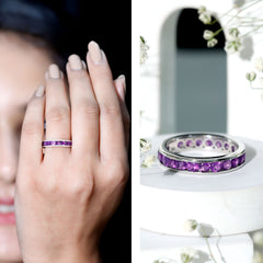 Round Shape Amethyst Eternity Ring in Channel Setting