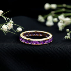 Round Shape Amethyst Eternity Ring in Channel Setting