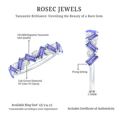 Baguette Cut Tanzanite and Diamond Half Eternity Stackable Ring
