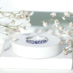 Certified Real Tanzanite Half Eternity Ring for Anniversary