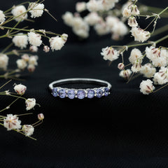 Certified Real Tanzanite Half Eternity Ring for Anniversary