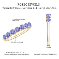 Certified Real Tanzanite Half Eternity Ring for Anniversary