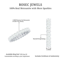 Princess Cut Moissanite Stackable Eternity Band Ring