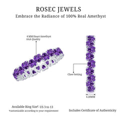 February Birthstone Amethyst Heart Eternity Ring in Gold