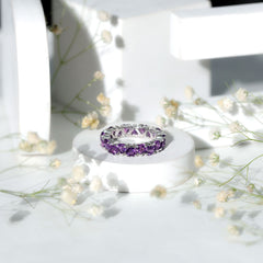 February Birthstone Amethyst Heart Eternity Ring in Gold