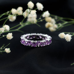 February Birthstone Amethyst Heart Eternity Ring in Gold