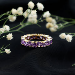 February Birthstone Amethyst Heart Eternity Ring in Gold