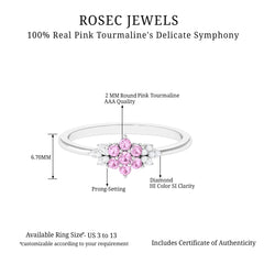 Real Pink Tourmaline Flower Cluster Ring with Diamond