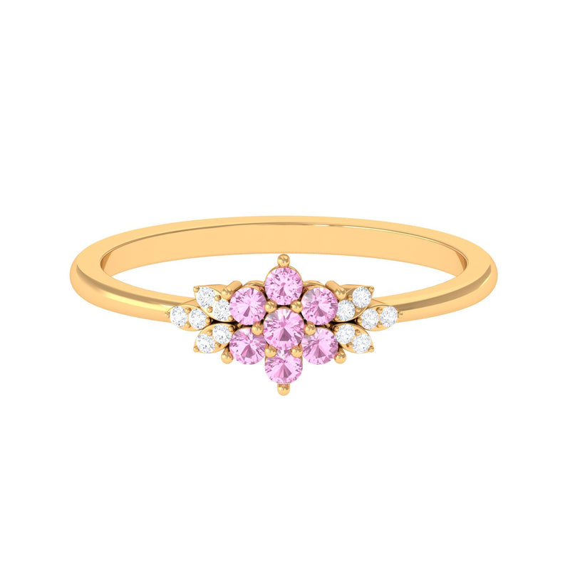 Real Pink Tourmaline Flower Cluster Ring with Diamond