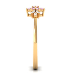 Real Pink Tourmaline Flower Cluster Ring with Diamond