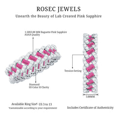 Baguette Lab Grown Pink Sapphire Eternity Band with Diamond