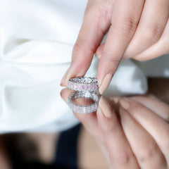 Baguette Lab Grown Pink Sapphire Eternity Band with Diamond