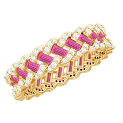Baguette Lab Grown Pink Sapphire Eternity Band with Diamond