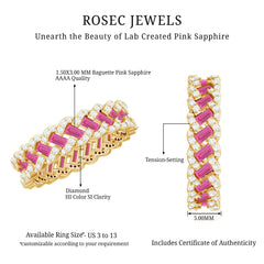 Baguette Lab Grown Pink Sapphire Eternity Band with Diamond